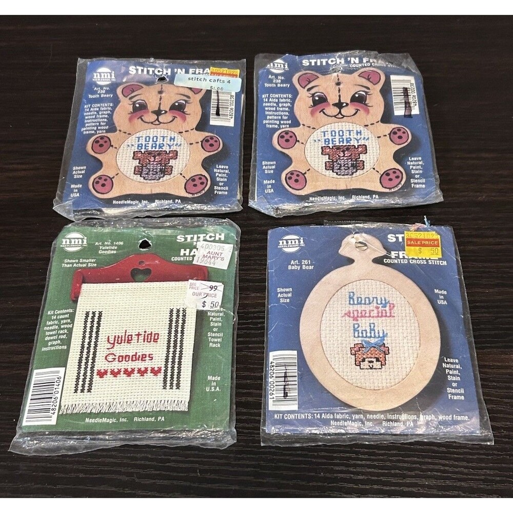 Vtg NeedleMagic Stitch N Frame + ‘N Hang Cross Stitch Kit Lot 4 Incomplete USA